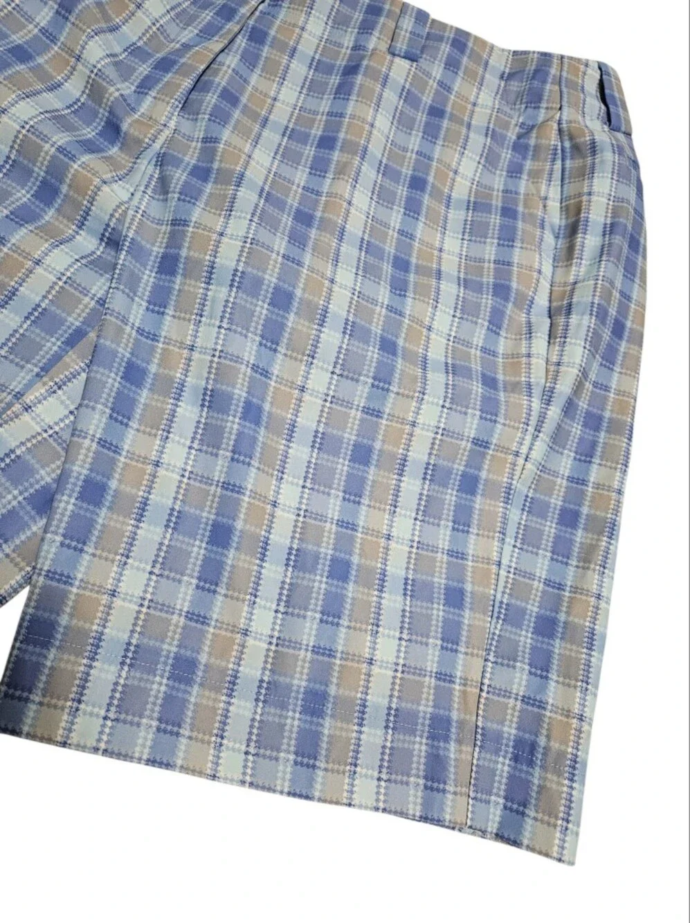 Nike Golf Womens Light Blue Plaid Flat-Front Preppy Bermuda Short